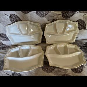 Princess House Pavilion Divided Serving Plates Set of 4 Beaded Ivory Relish Tray